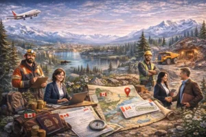 Immigrants starting new life in Yukon with mountains and town view