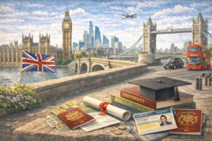 Studying in the UK for Bachelor, Master, and PhD programs with student visa, English language requirements, and financial proof