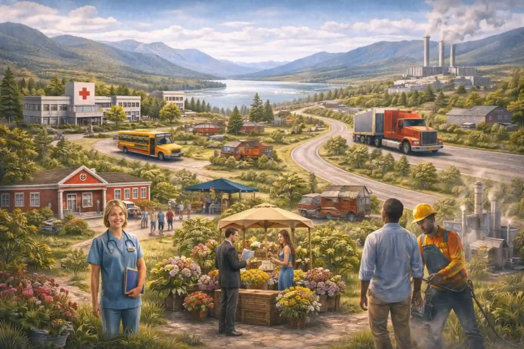 Rural Community Immigration Pilot RCIP program in North Okanagan-Shuswap British Columbia showing workers and community map of Canada